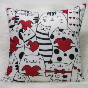 Capa Almofada 47x47cm - Gato Coração - Vermelho