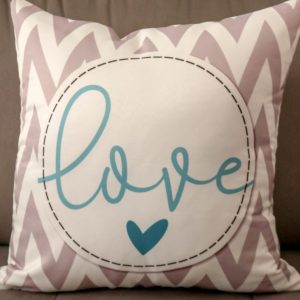 Capa Almofada 45x45cm - Chevron Love - Azul/Cinza