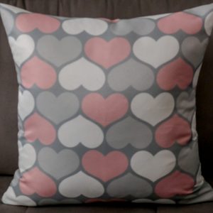 Capa Almofada 47x47cm - Coração - Rosa/Cinza