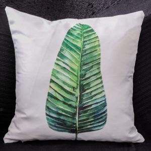 Capa Almofada 47x47cm - Folha de Bananeira- Branco/Verde