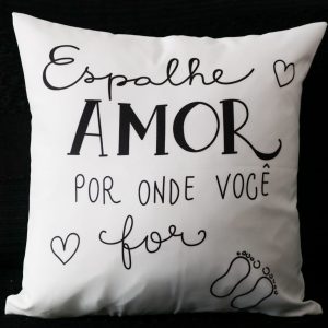 Capa Almofada 45x45cm - Espalhe Amor - Branco/Preto