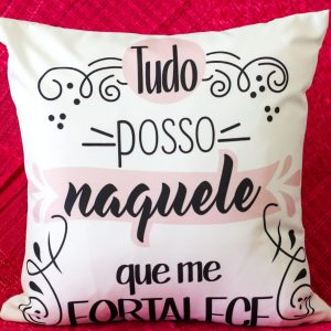 Capa Almofada 45x45cm - Tudo Posso - Branco/Rosa