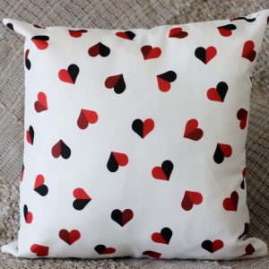 Capa Almofada 45x45cm - Coração - Vermelho/Branco